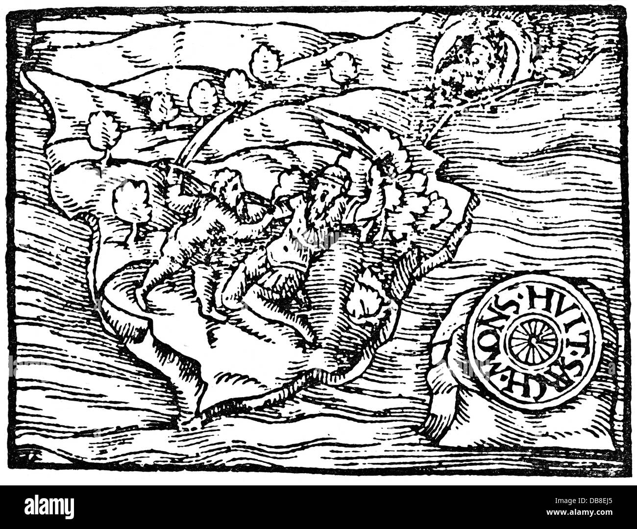 Denmark, Greenland, people, Of the Skraeling, woodcut, 'History of the Nordic People' ('Historia de Gentibus Septentrionalibus') of Olaus Magnus, Rome, 1555, Additional-Rights-Clearences-Not Available Stock Photo
