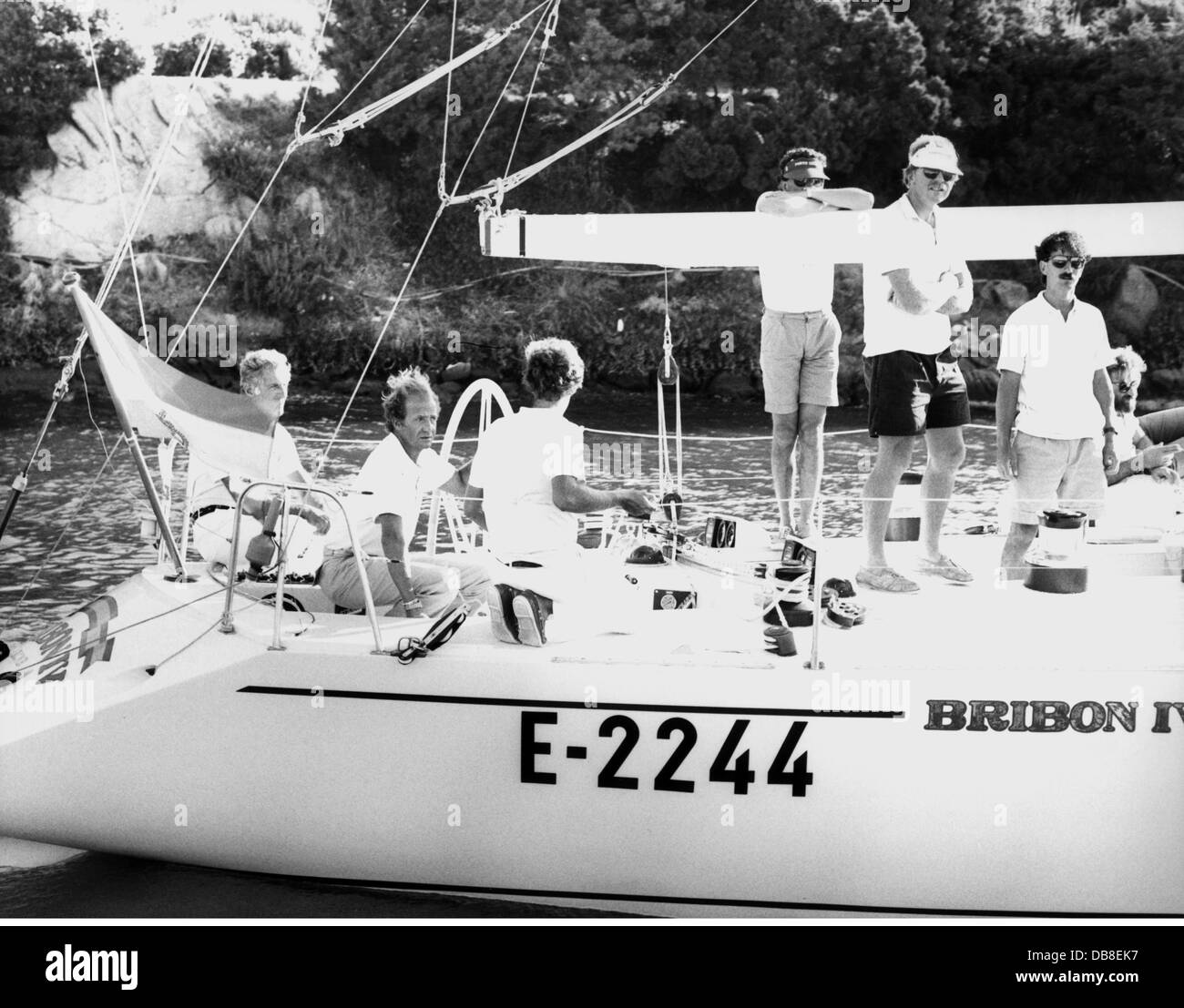 Juan Carlos I, * 5.1.1938, king of Spain since 22.11.1975, half length, on board of sailing yacht 'Bribon IV', Porto Cervo, Italy, 16.9.1984, Stock Photo