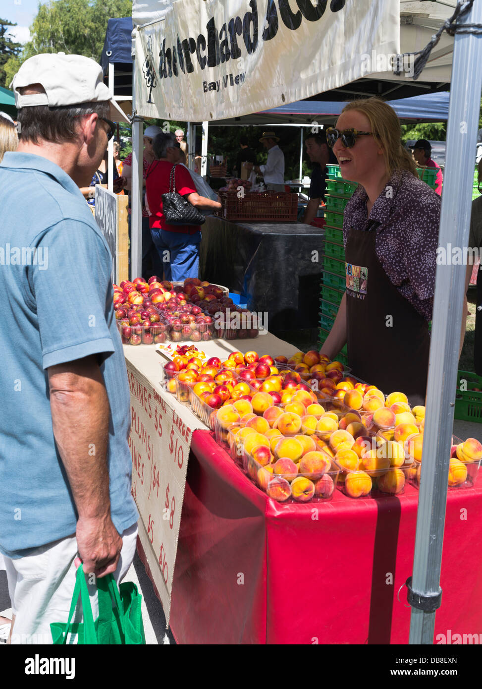 dh Farmers Market HASTINGS NEW ZEALAND Sunday Market people customer shopping fruit grocers stalls farmers markets hawkes bay food Stock Photo
