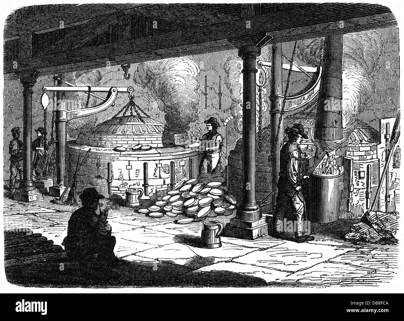 metal, lead, refining furnace, wood engraving, out of: book of inventions, trades and industries, Otto Spamer publishing house, 6th edition, Leipzig - Berlin, 1872, Additional-Rights-Clearences-Not Available Stock Photo