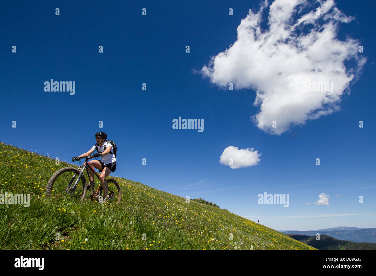 Jennifer Boynton mountain biking on the Colorado trail, Colorado. Stock Photo