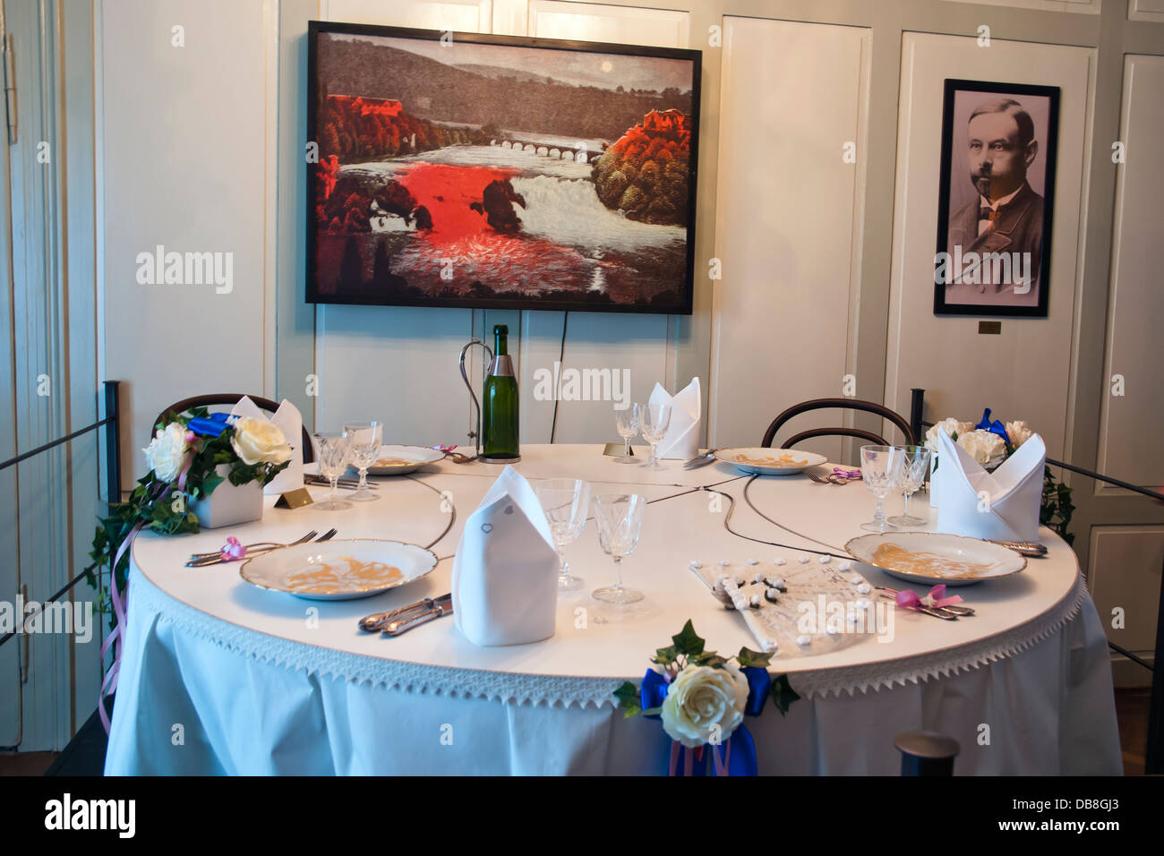 Table in dining room , Laufen Castle, Schloss Laufen , Switzerland Stock Photo