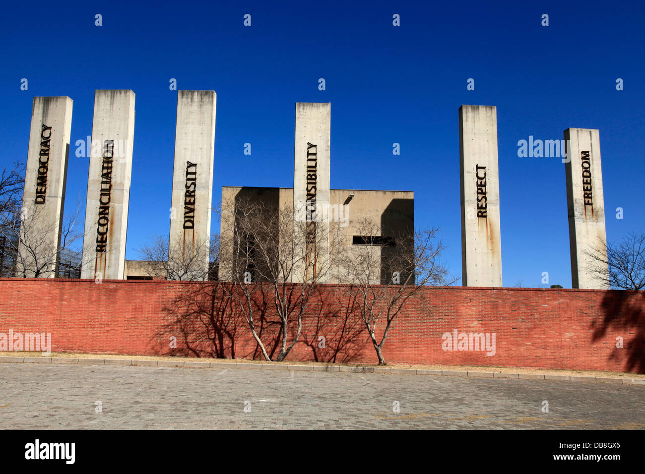 pillars of the constitution at the Apartheid Museum in Johannesburg Stock Photo