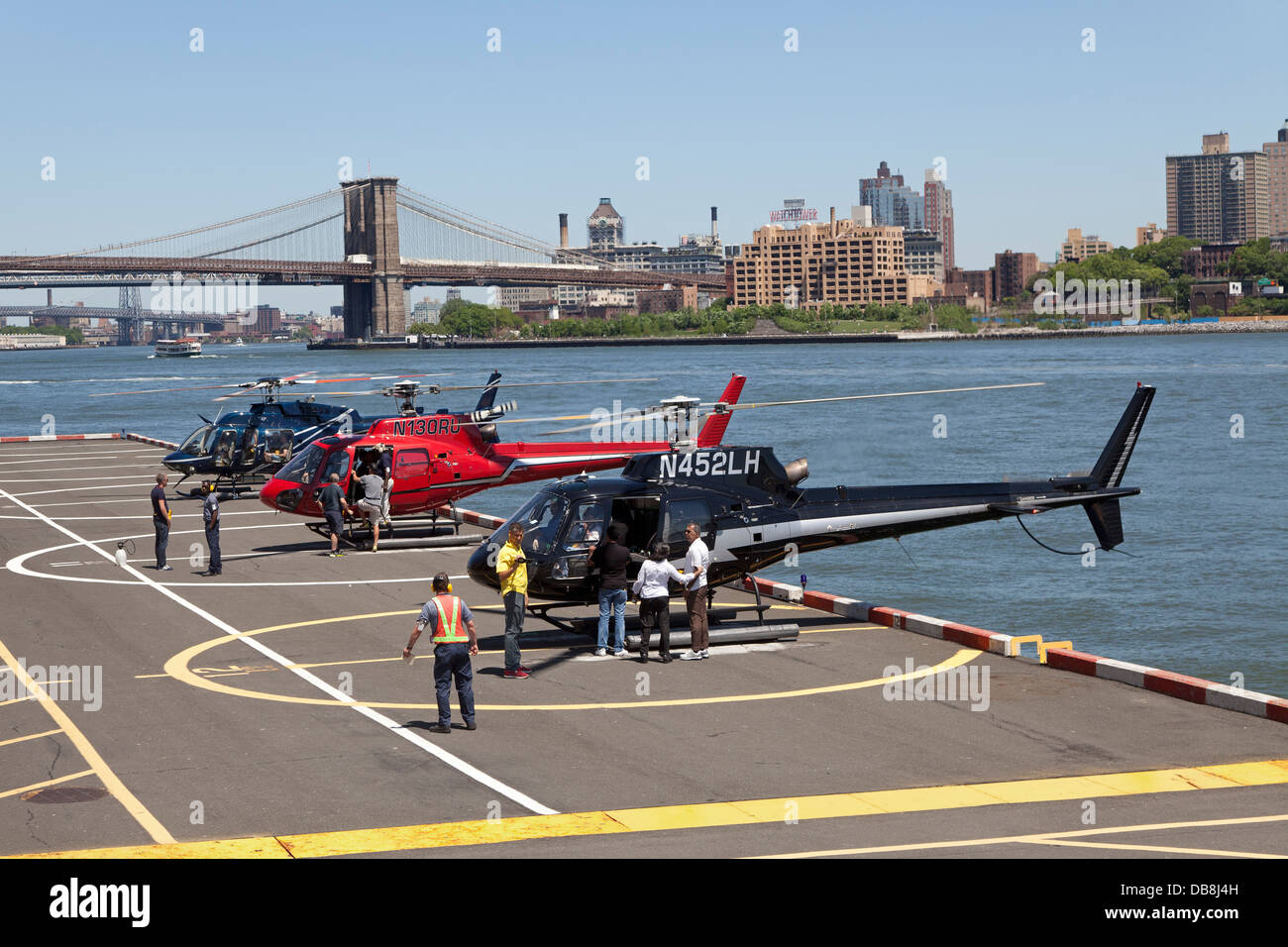 Helicopters at Downtown Manhattan Heliport, New York City Stock Photo
