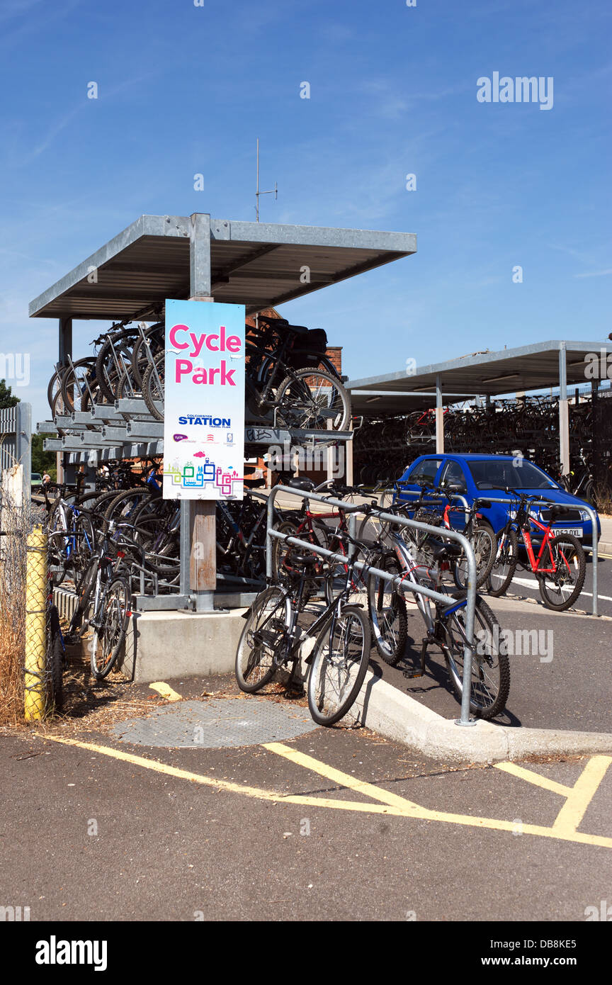 Cycle park at Colchester Train Station, Essex, England, UK Stock Photo