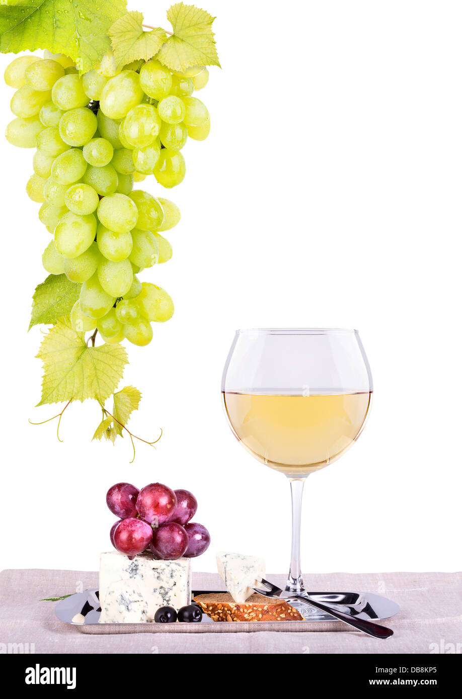bottles and glasses of wine, assortment of grapes and cheese isolated on white Stock Photo Alamy
