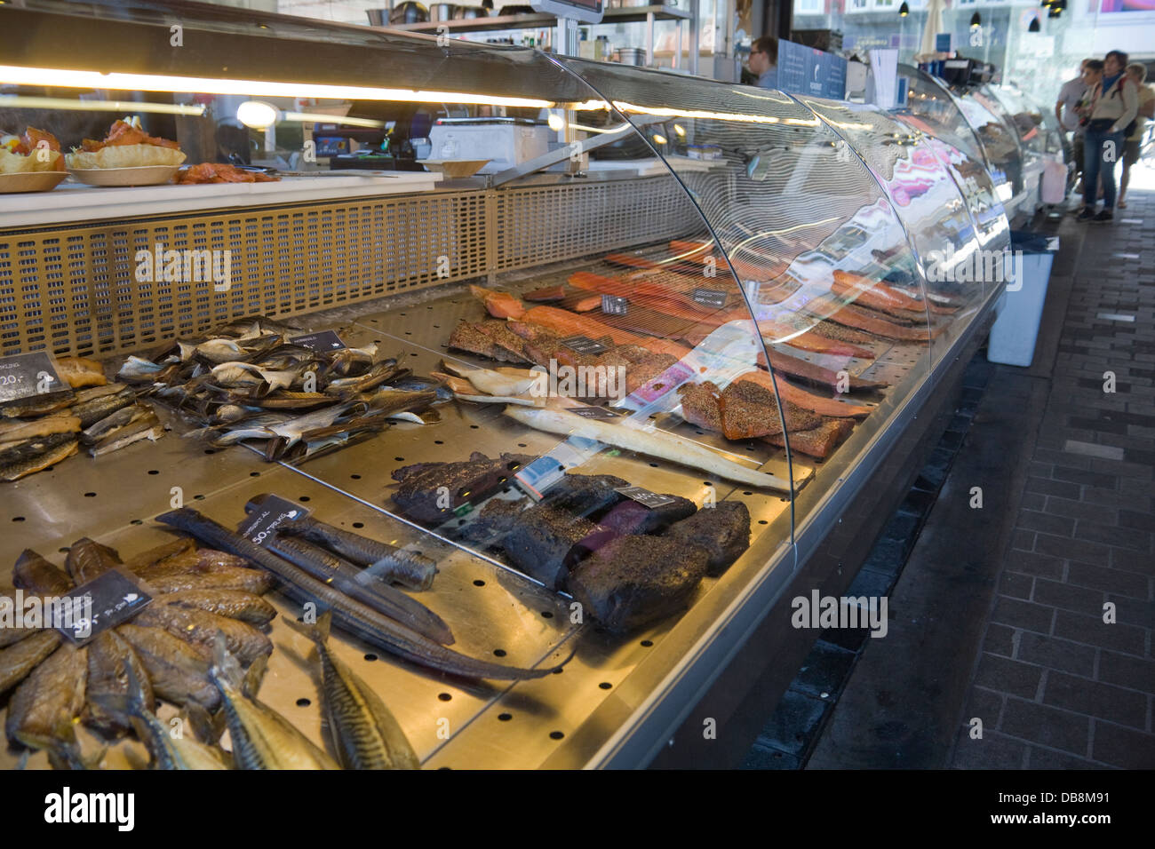 Bergen Norway Europe Indoor market stall in world famous Fish Market