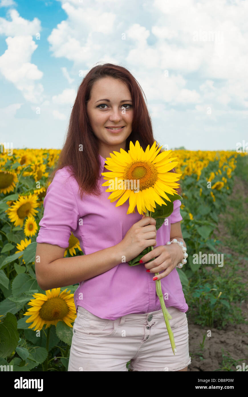Beautiful girl in a field of sunflowers Stock Photo - Alamy