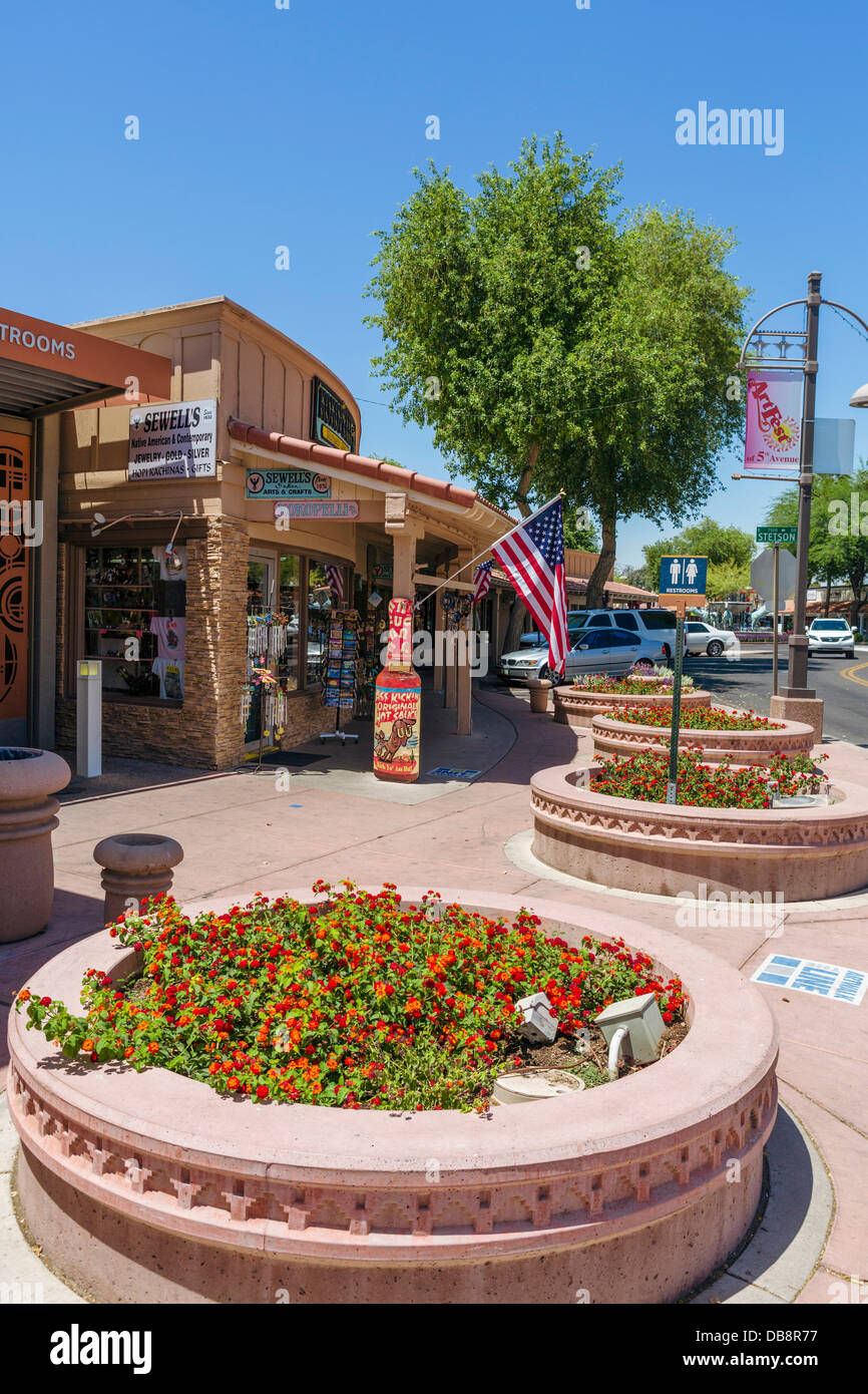 Shops in the 5th Avenue Shopping District, Scottsdale, Arizona, USA Stock Photo