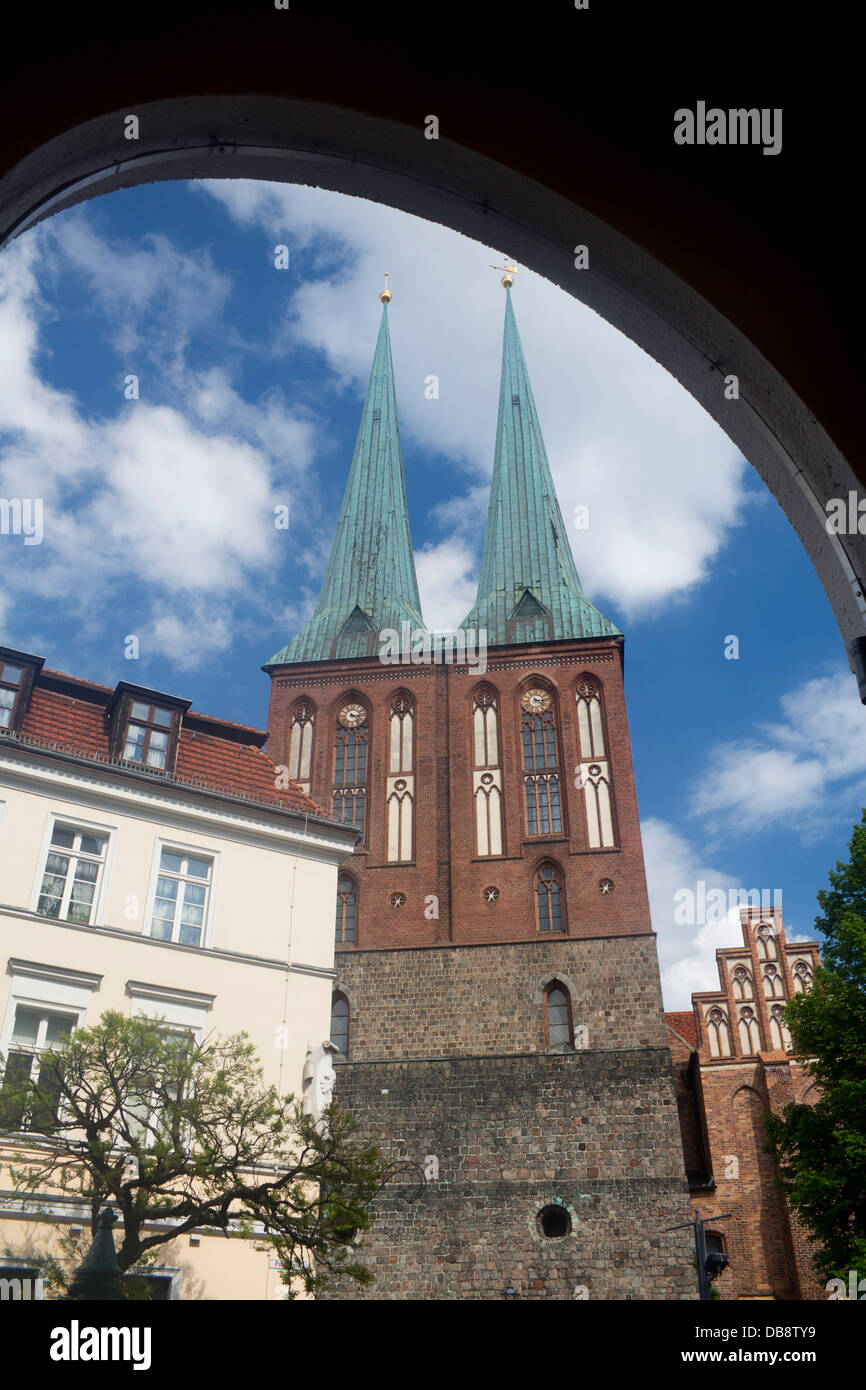 Nikolaikirche St Nicholas' Church Nikolaiviertel restored medieval quarter Mitte Berlin Germany Stock Photo