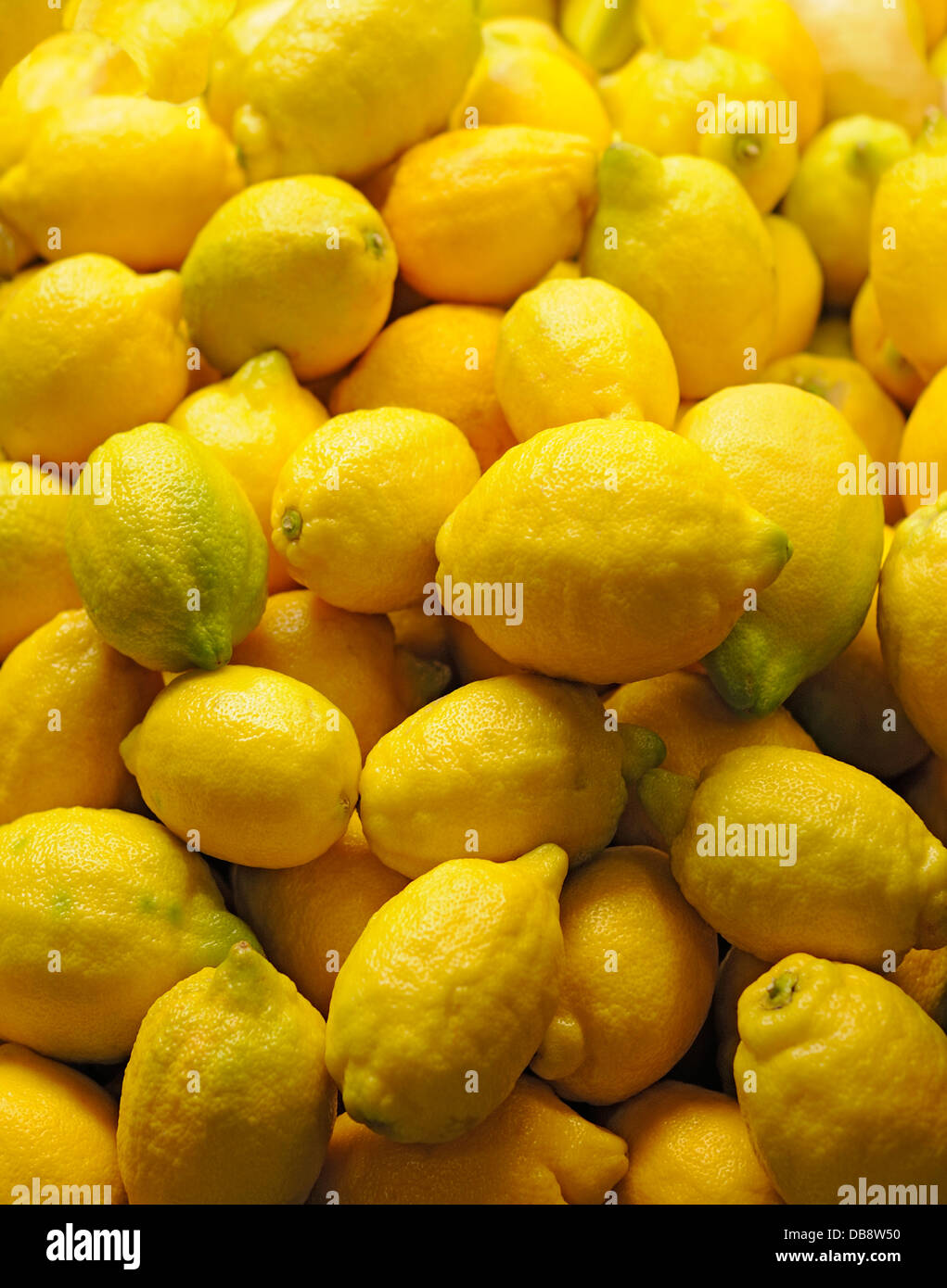 LEMONS PHOTOGRAPHED ON A MARKET STALL Stock Photo