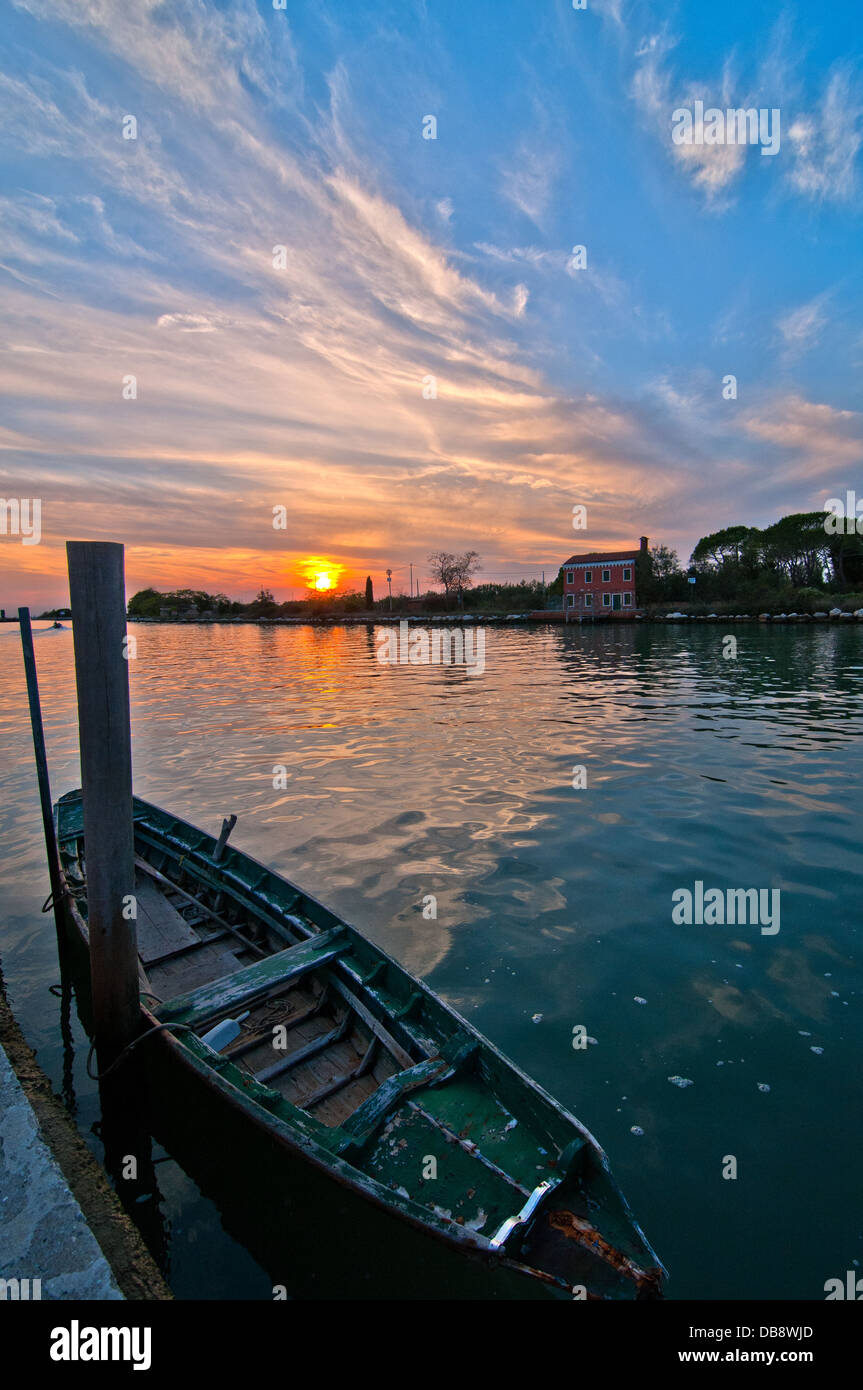 beautiful sunset on Italy Venice Burano island  Stock Photo