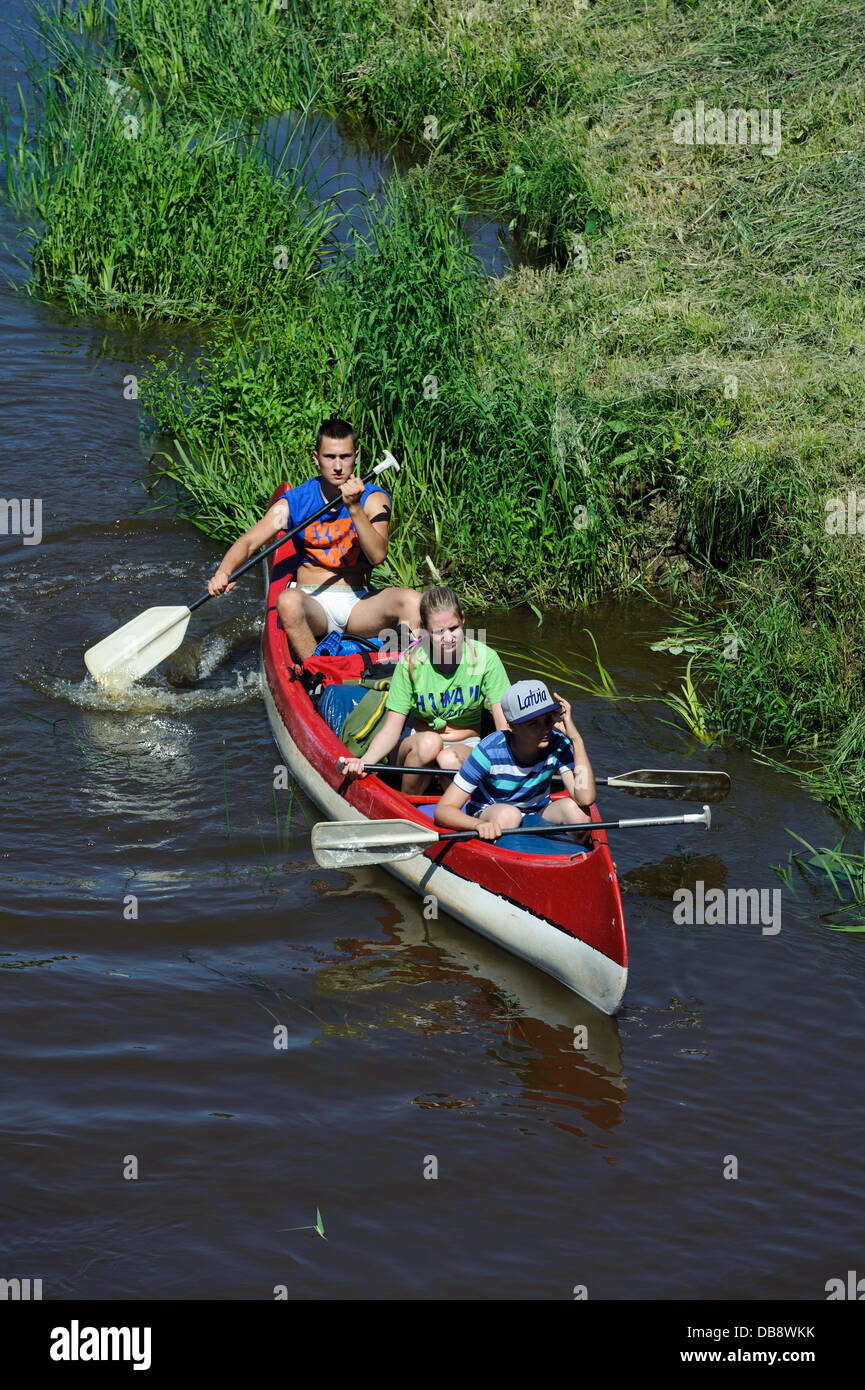 Canoing  on river  Abava   in Sabile, Latvia, Europe Stock Photo