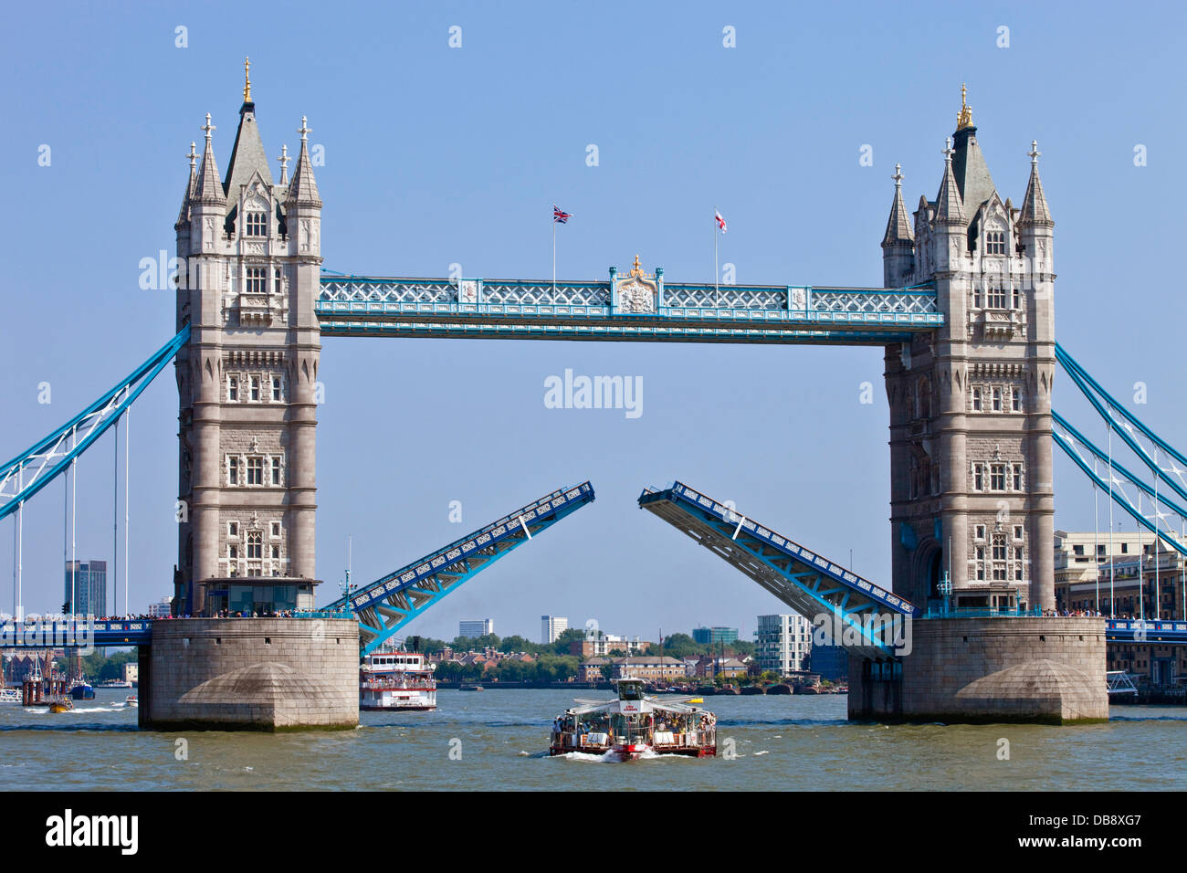 Tower Bridge Opening For A Large Boat To Pass Underneath, London ...