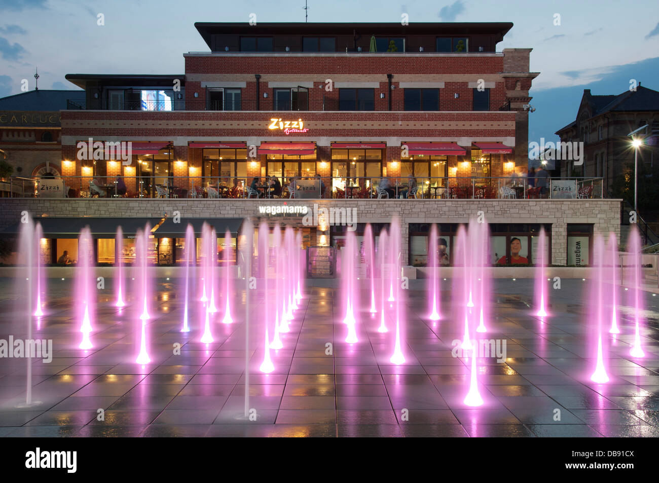 Brewery Square. A derelict old industrial site in Dorchester is being transformed into a glossy new town centre with restaurants and fountains. Dorset Stock Photo