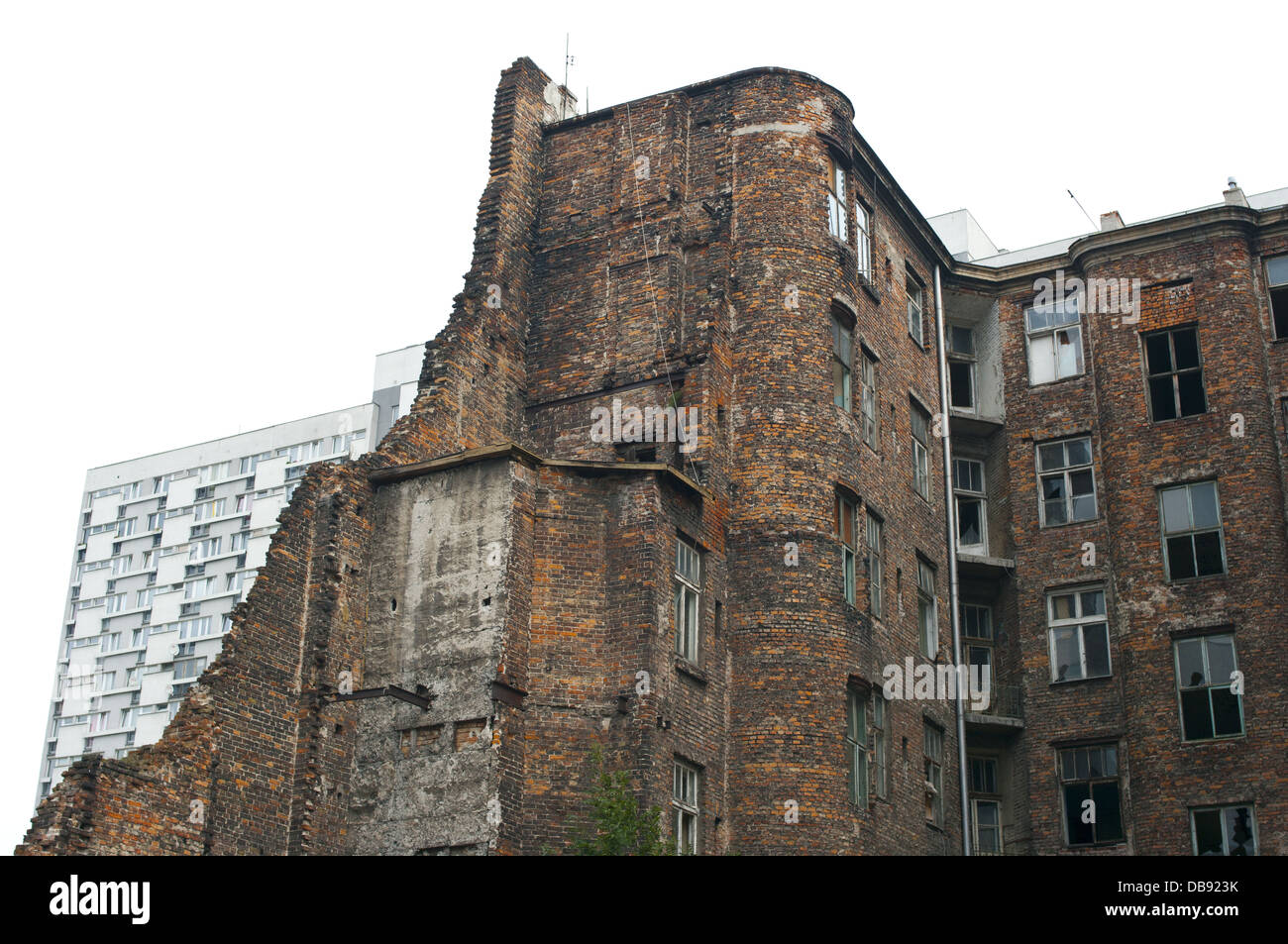 The ruins of an old house and a modern block of flats, Warsaw, Poland