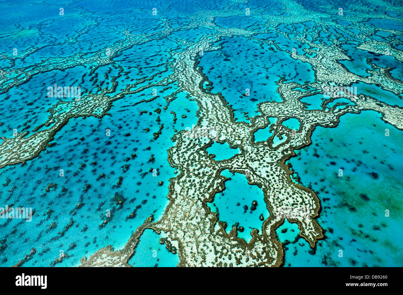 Aerial view of coral formations at Hardys Reef. Great Barrier Reef Marine Park, Whitsundays, Queensland, Australia Stock Photo