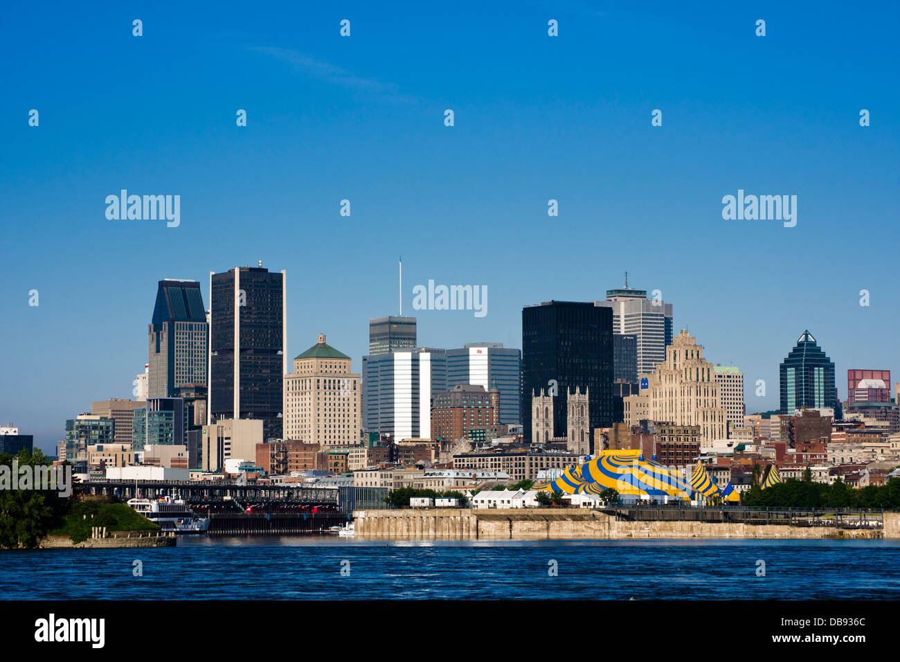 View on the Montreal skyline from across the Saint Lawrence river Stock