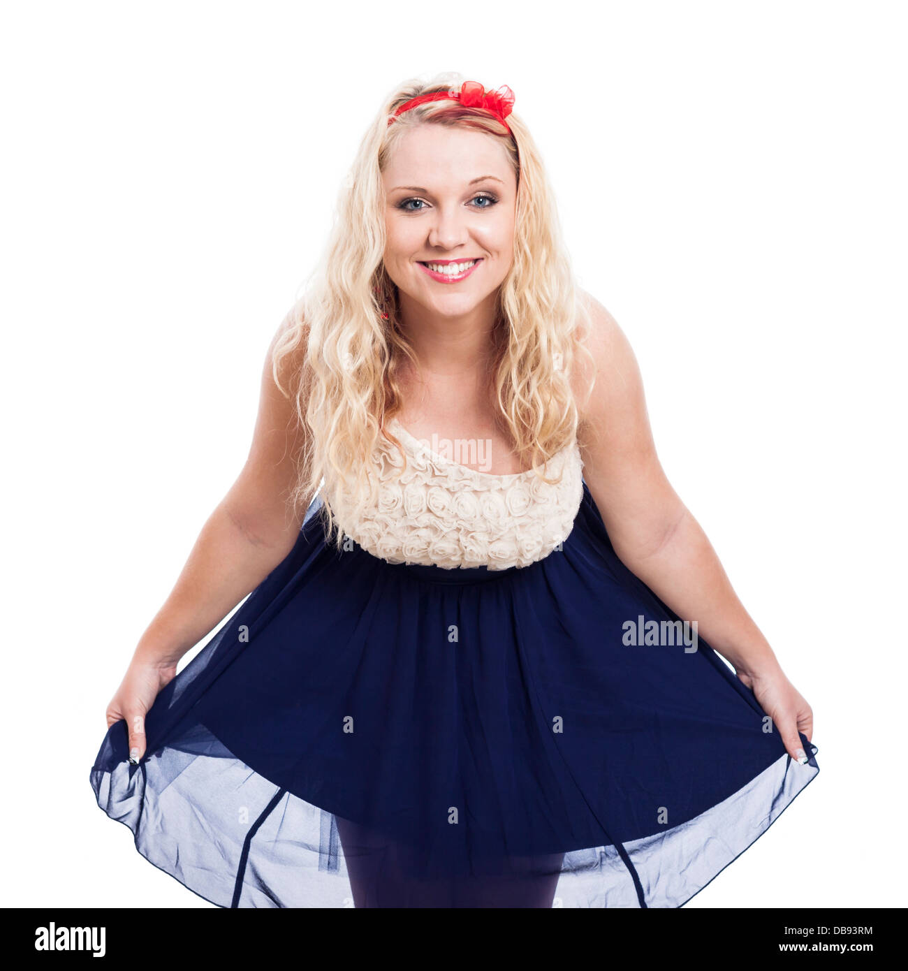 Portrait of young blond happy woman, isolated on white background Stock ...
