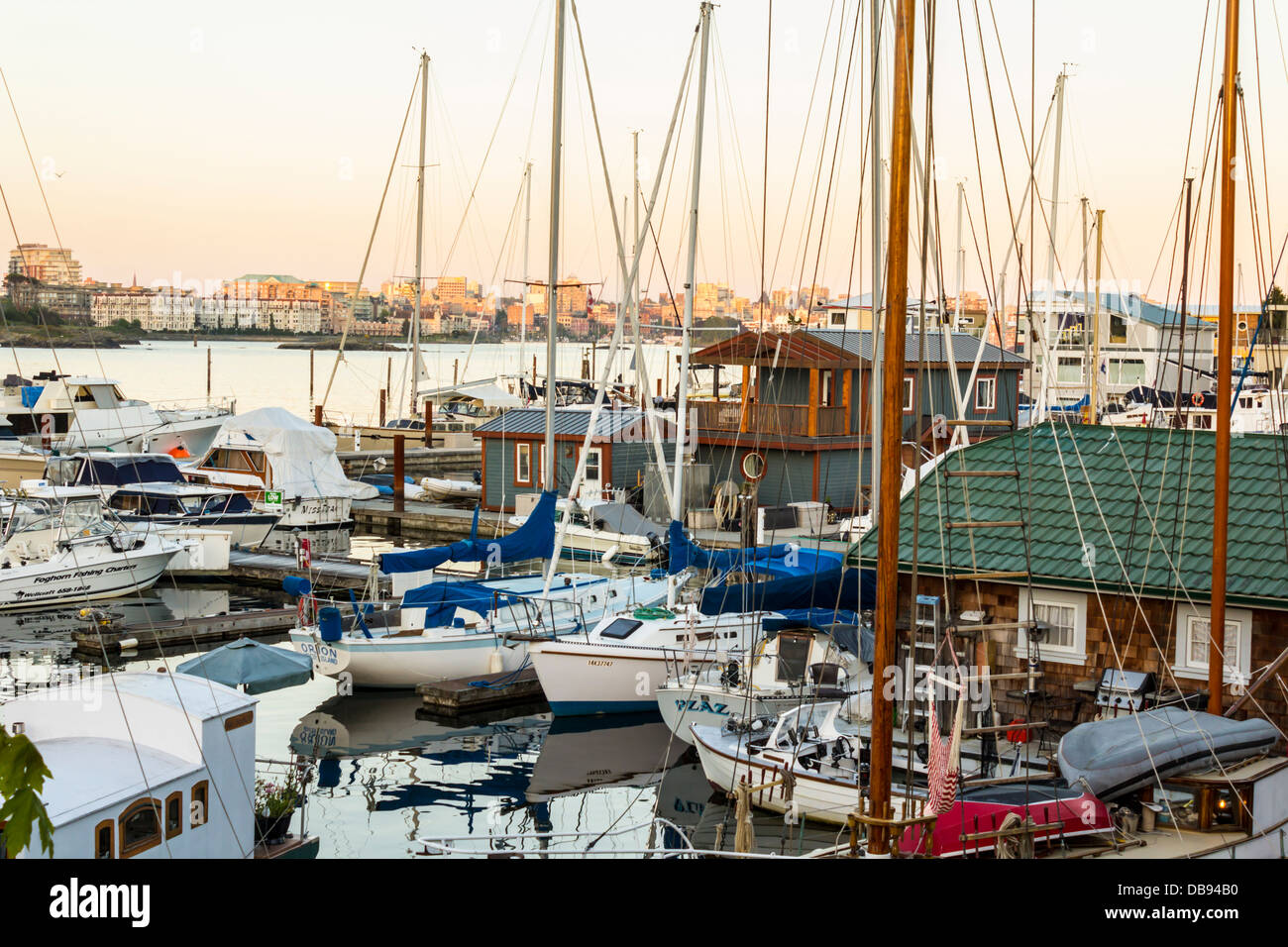 Evening view of West Bay Marina, Victoria, BC, Canada Stock Photo