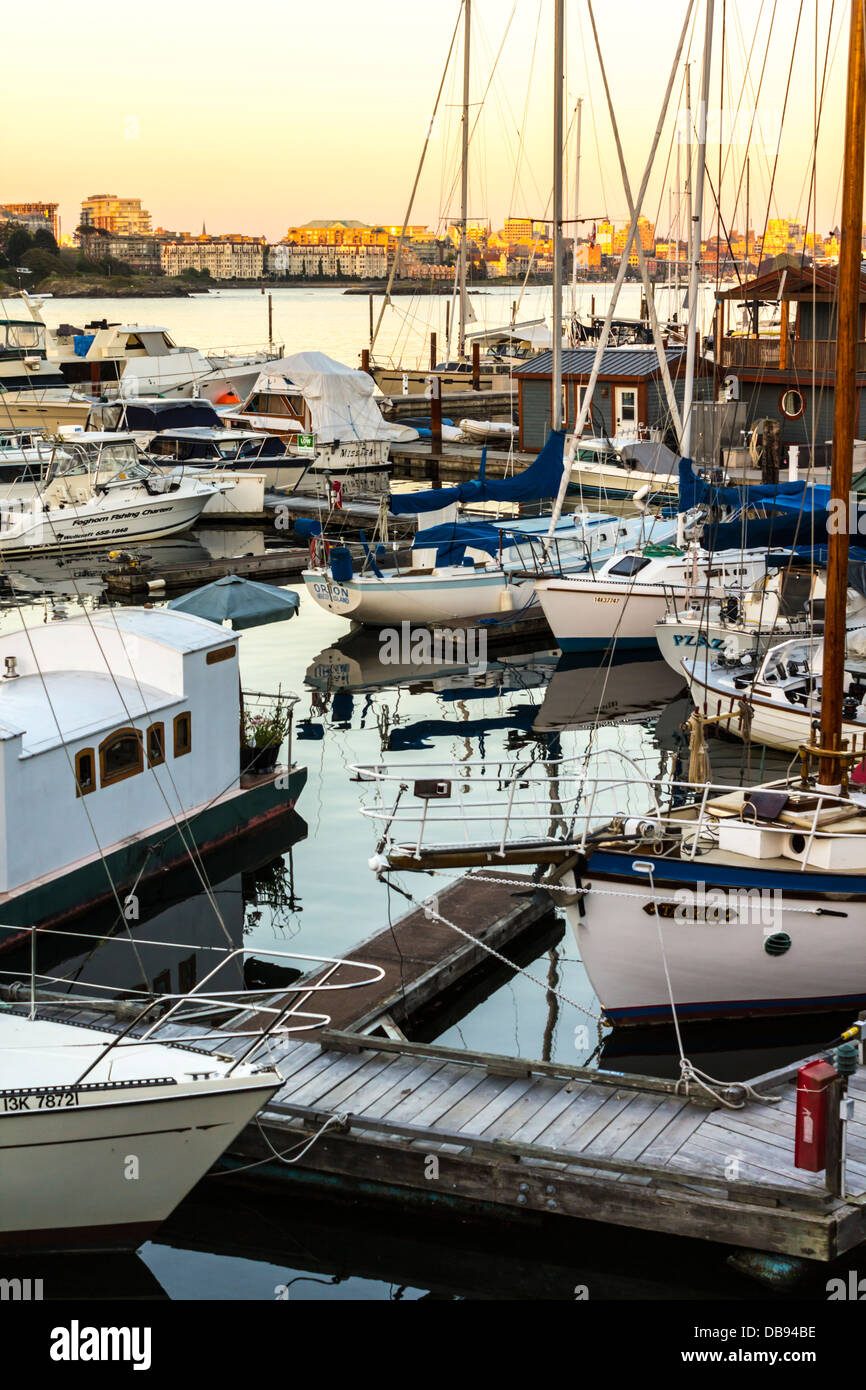 Evening View of West Bay Marina, Victoria, BC, Canada Stock Photo