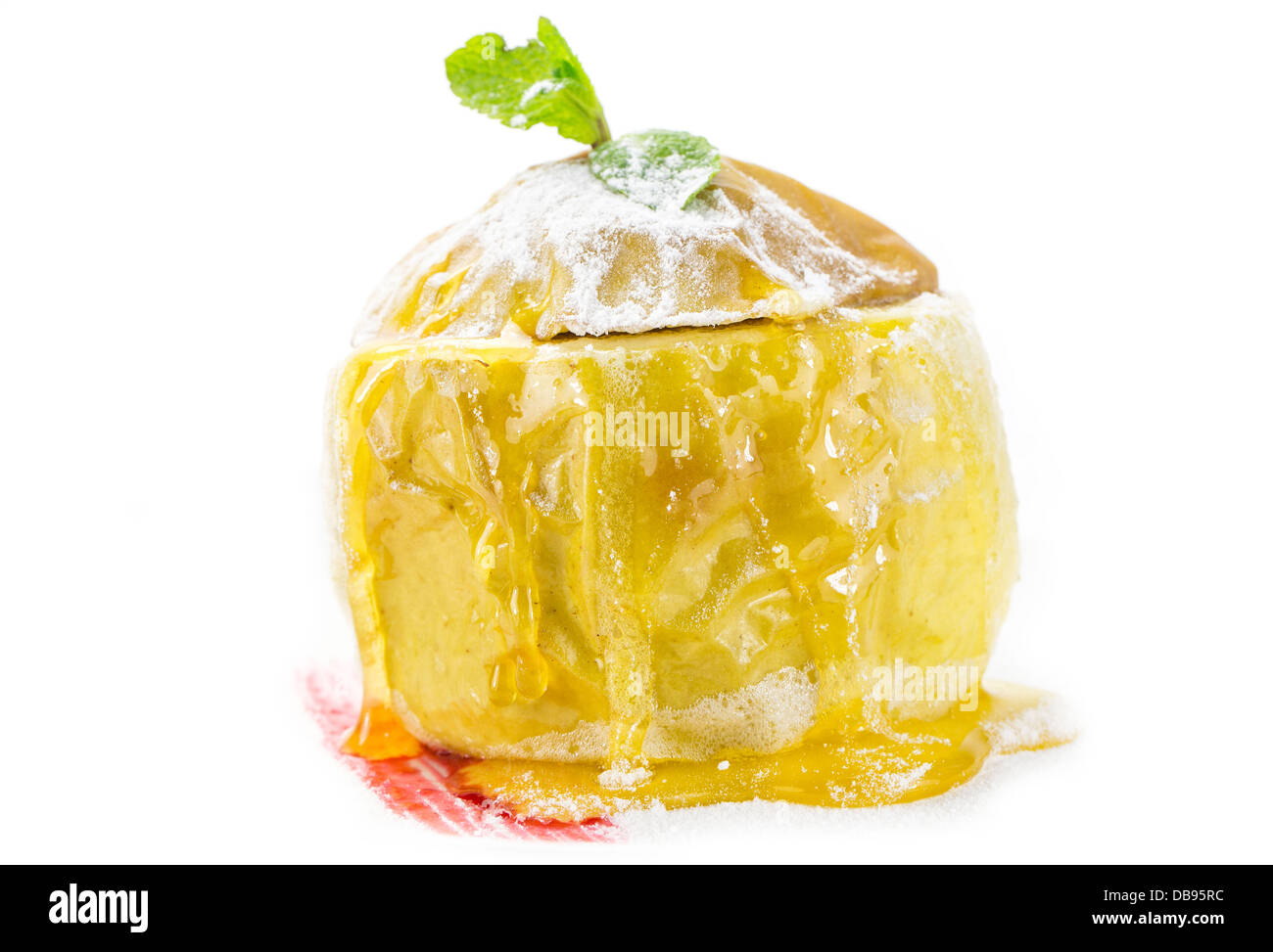 dessert of baked apples with honey on a white background Stock Photo