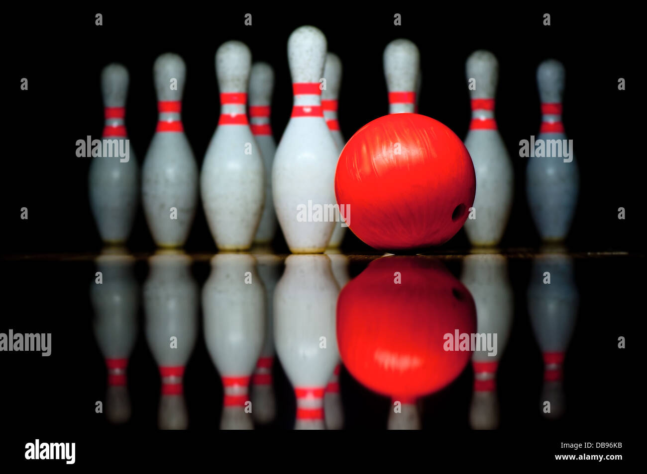 Ten bowling pins and bowling ball Stock Photo Alamy