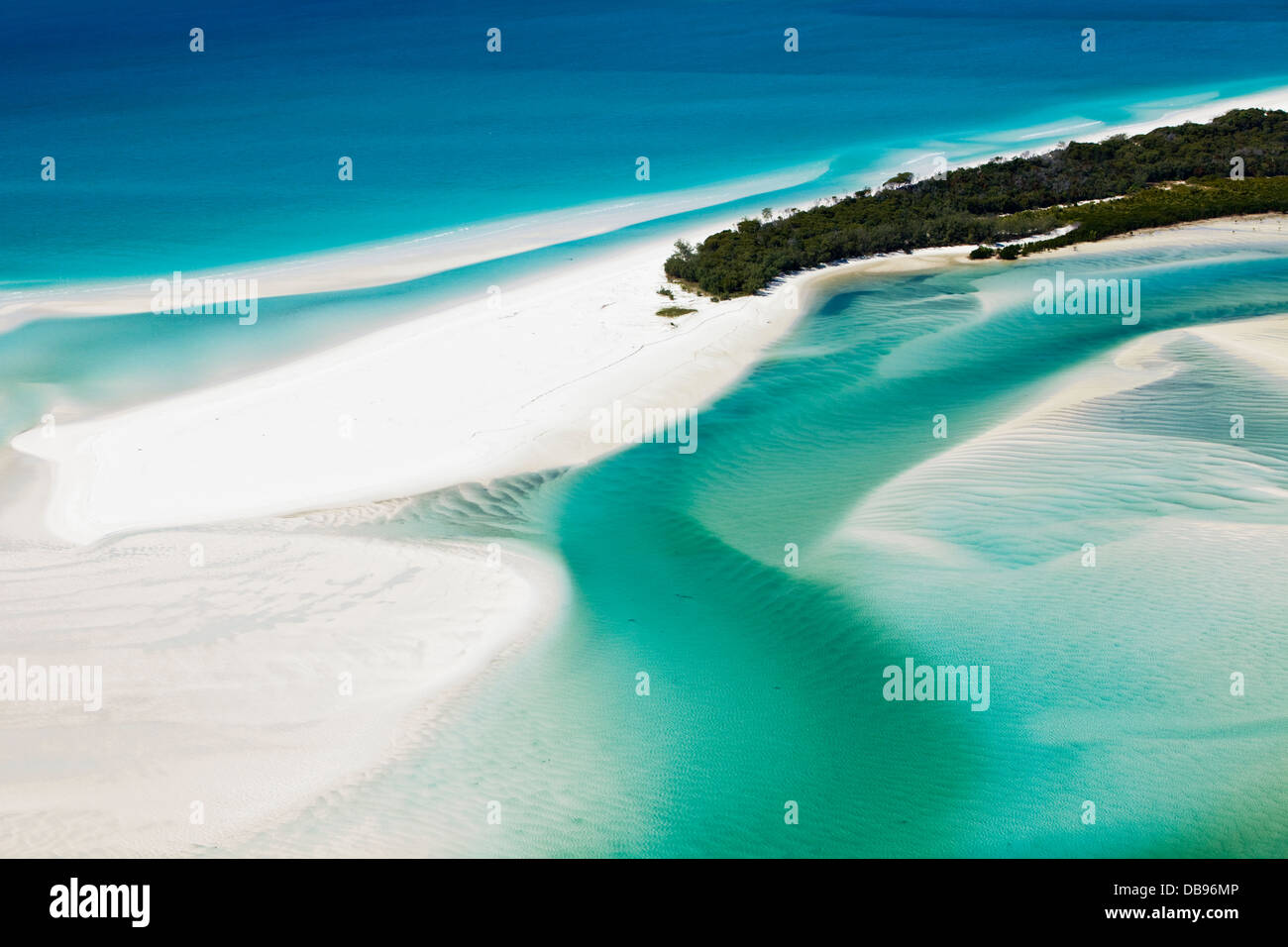 Aerial view of shifting sand banks and turquoise waters of Hill Inlet. Whitsunday Island, Whitsundays, Queensland, Australia Stock Photo