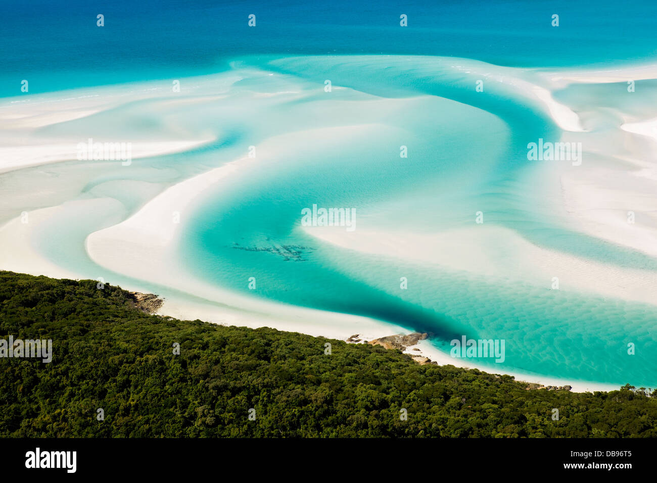 Aerial view of shifting sand banks and turquoise waters of Hill Inlet. Whitsunday Island, Whitsundays, Queensland, Australia Stock Photo