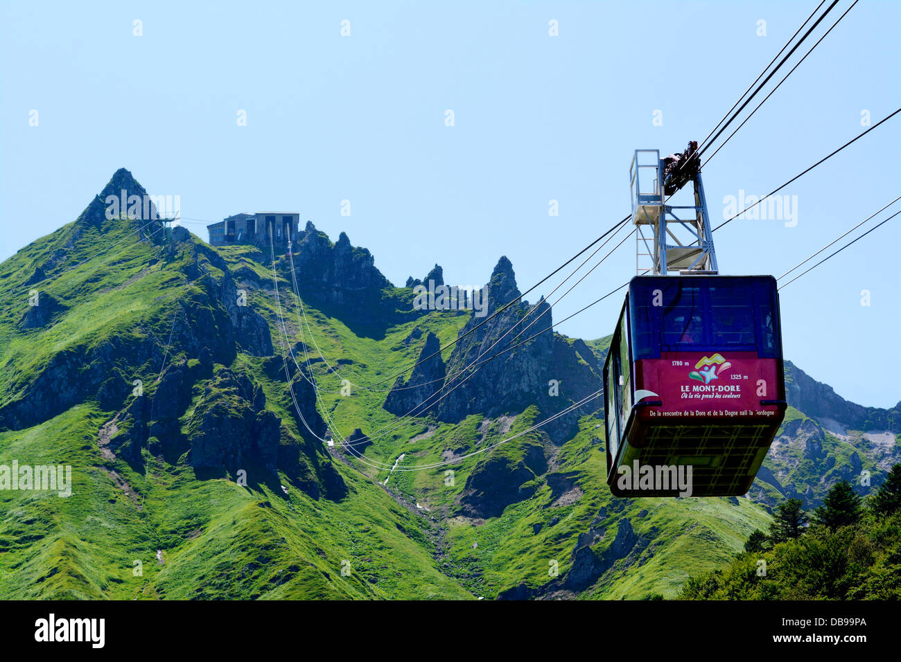Cable car in the ski resort of Le Mont Dore, going up the Puy du Sancy in the Massif Central range, Auvergne, France, Europe in summer Stock Photo