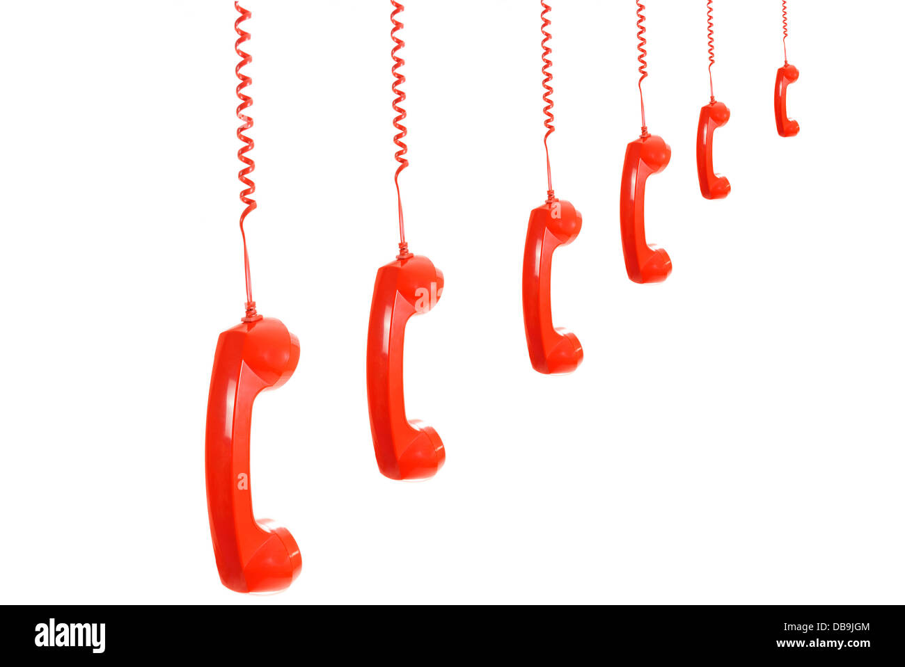 telephone receivers hang down Isolated on white background Stock Photo Alamy