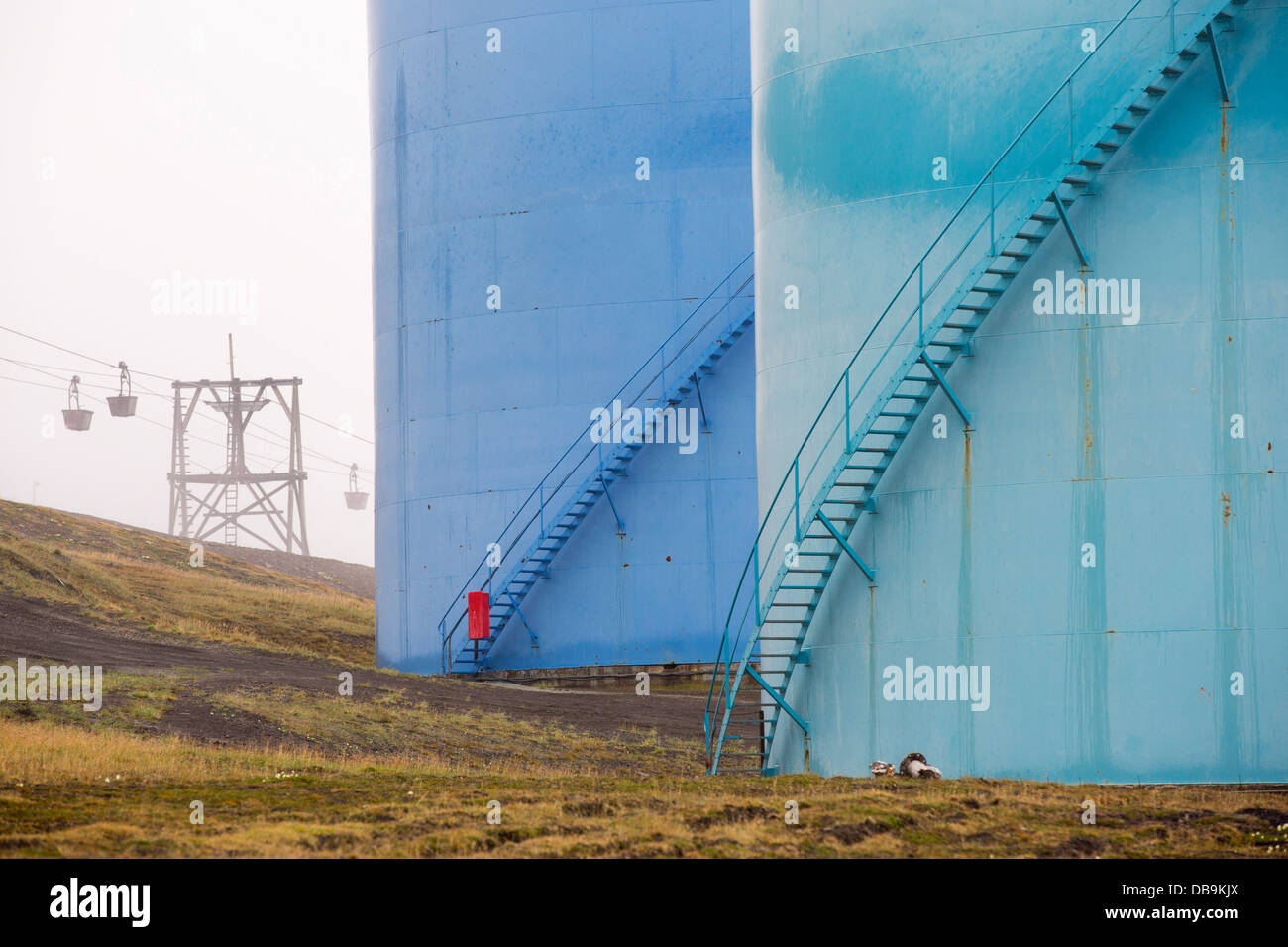An abandoned coal transport lift system that took coal from nearby mines to the port at Longyearbyen on Spitsbergen, Stock Photo
