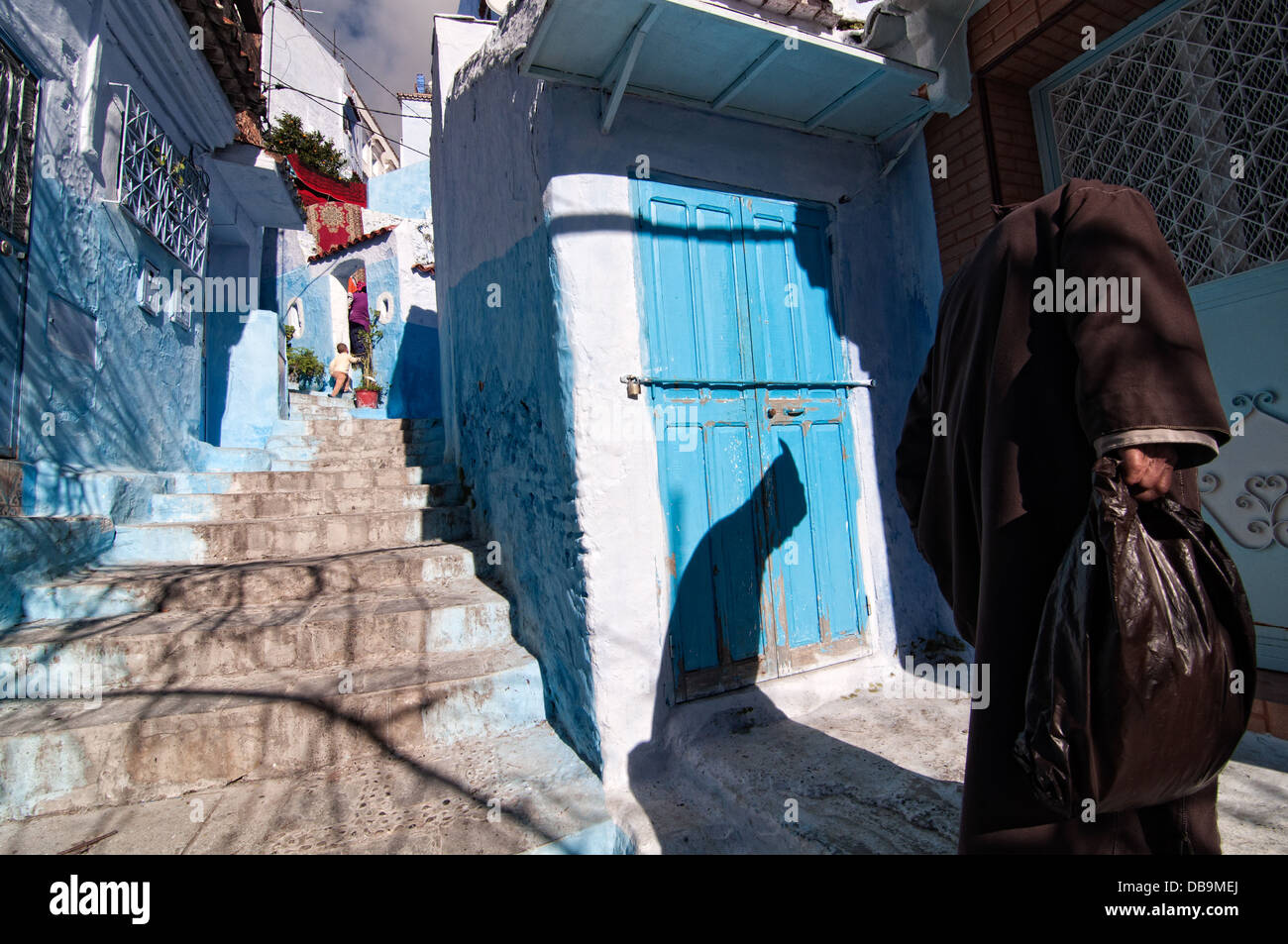 Blue painted houses in the medina of Chefchaouen, Rif region, Morocco