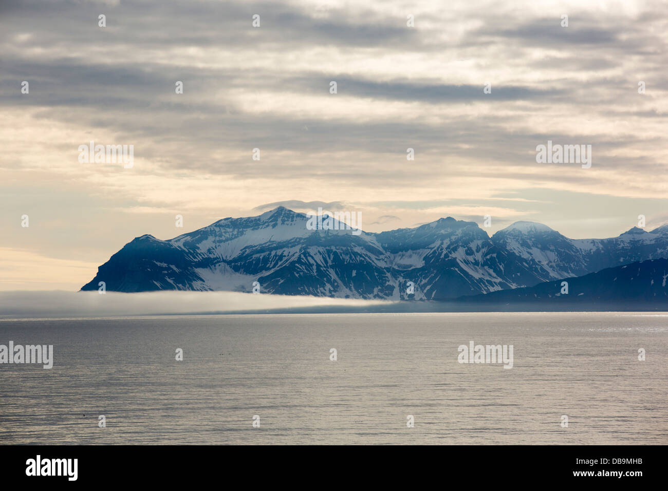 Coastal mountains on the side of Isfjorden on Spitsbergen, Svalbard, Arctic Ocean. Stock Photo