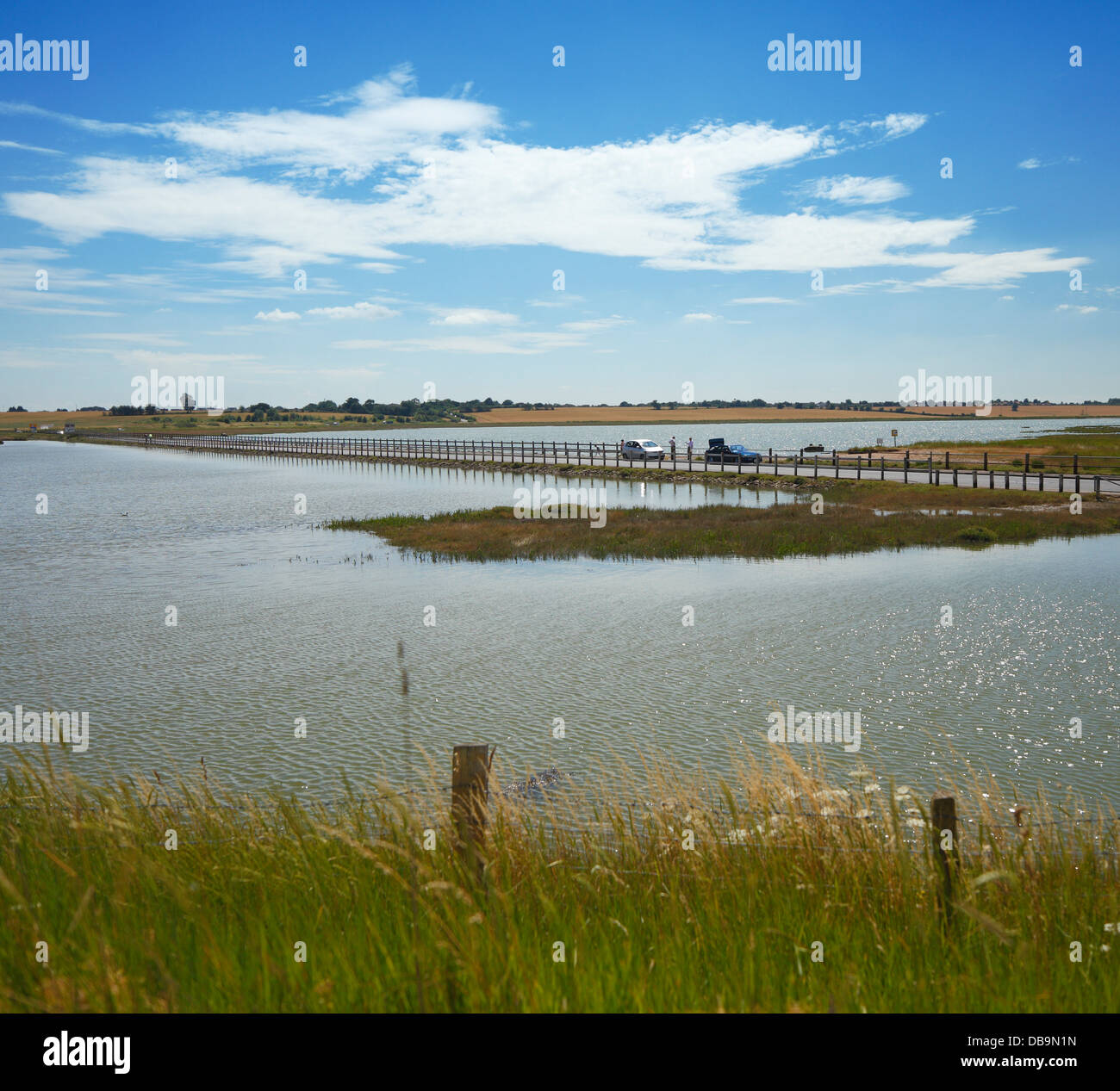 The Strood Causeway. The only road connecting Island of Mersea to the mainland which floods during spring tides. Stock Photo