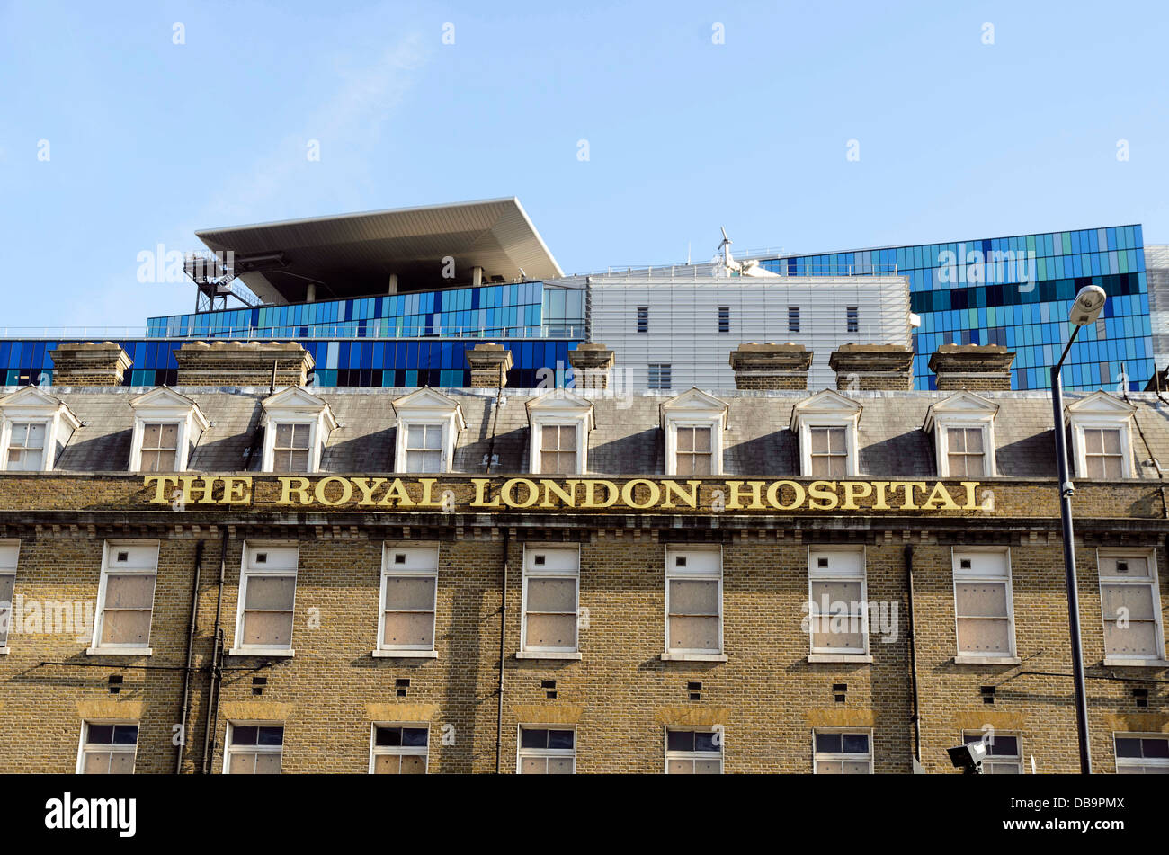 The royal London Hospital sign on the old facade of the building - London Stock Photo