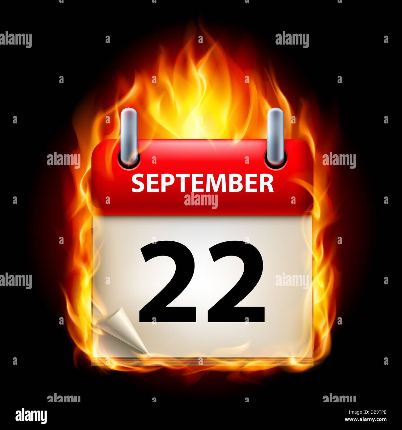 Twenty-second September in Calendar. Burning Icon on black background ...