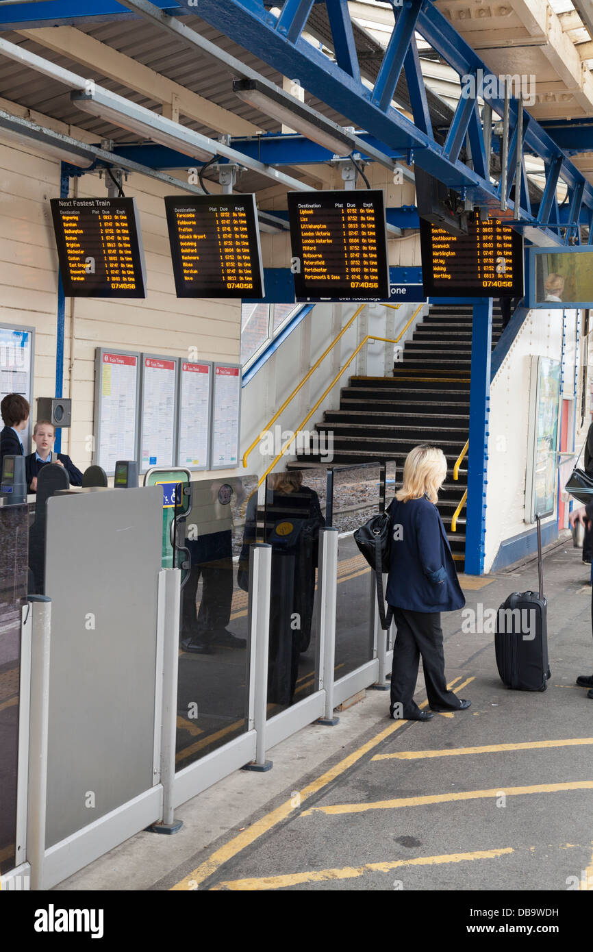 railway platform electronic departure boards Stock Photo