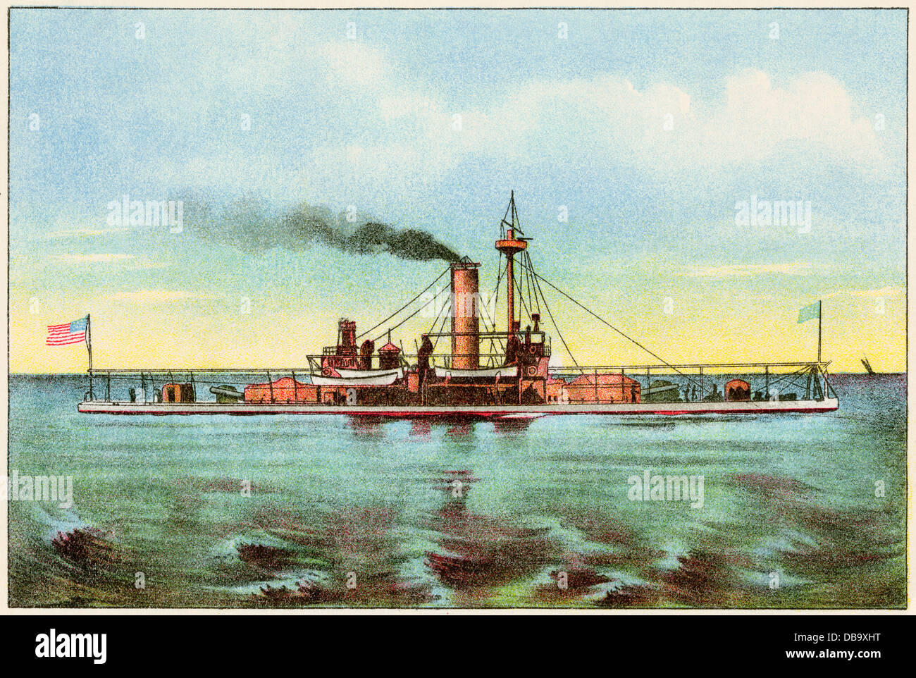 US monitor 'Miantonomoh,' circa 1900. Color lithograph Stock Photo
