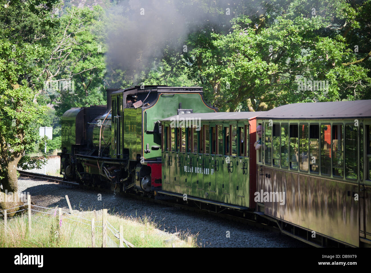 Welsh Highland Railway, Wales. Picturesque view of a steam locomotive ...