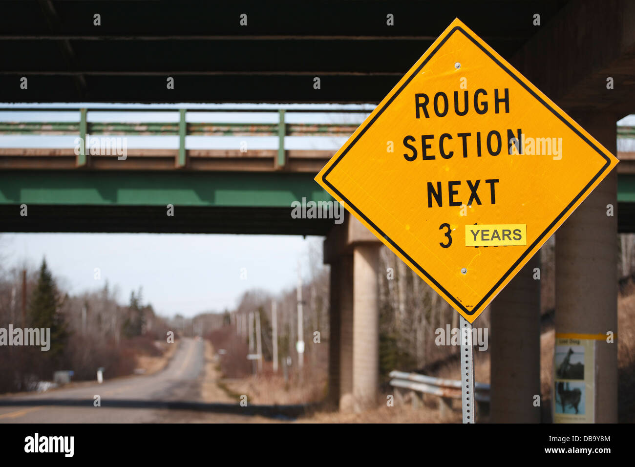 Highway sign showing rough section Stock Photo
