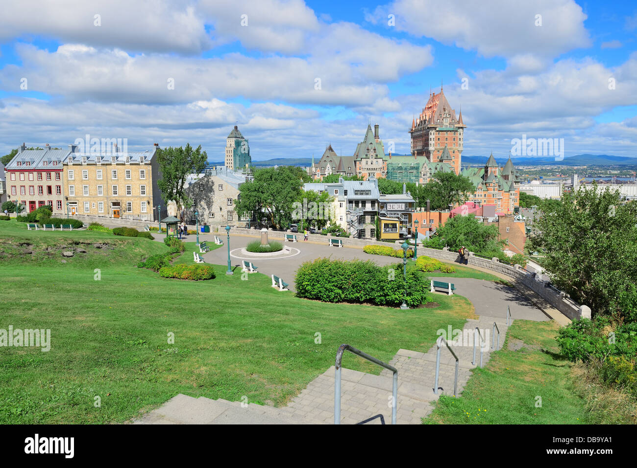 Quebec City cityscape panorama with cloud, blue sky and historical ...