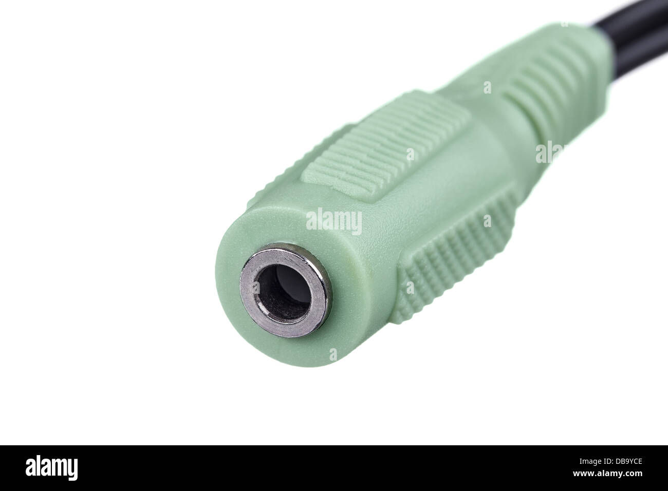Macro Detail of a female Audio Phone Connector isolated on white Stock Photo
