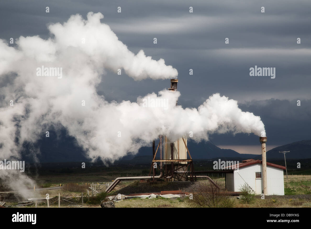 geothermal power station green sustainable alternative and clean energy small local plant in Iceland Stock Photo