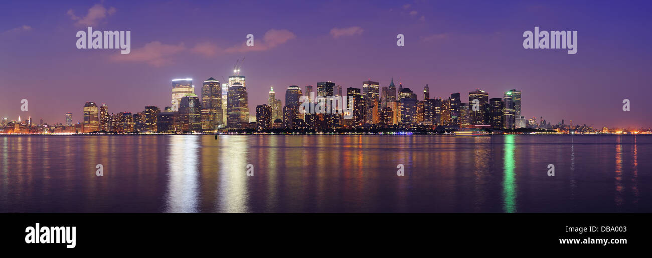 New York City Manhattan downtown skyline at dusk with skyscrapers ...