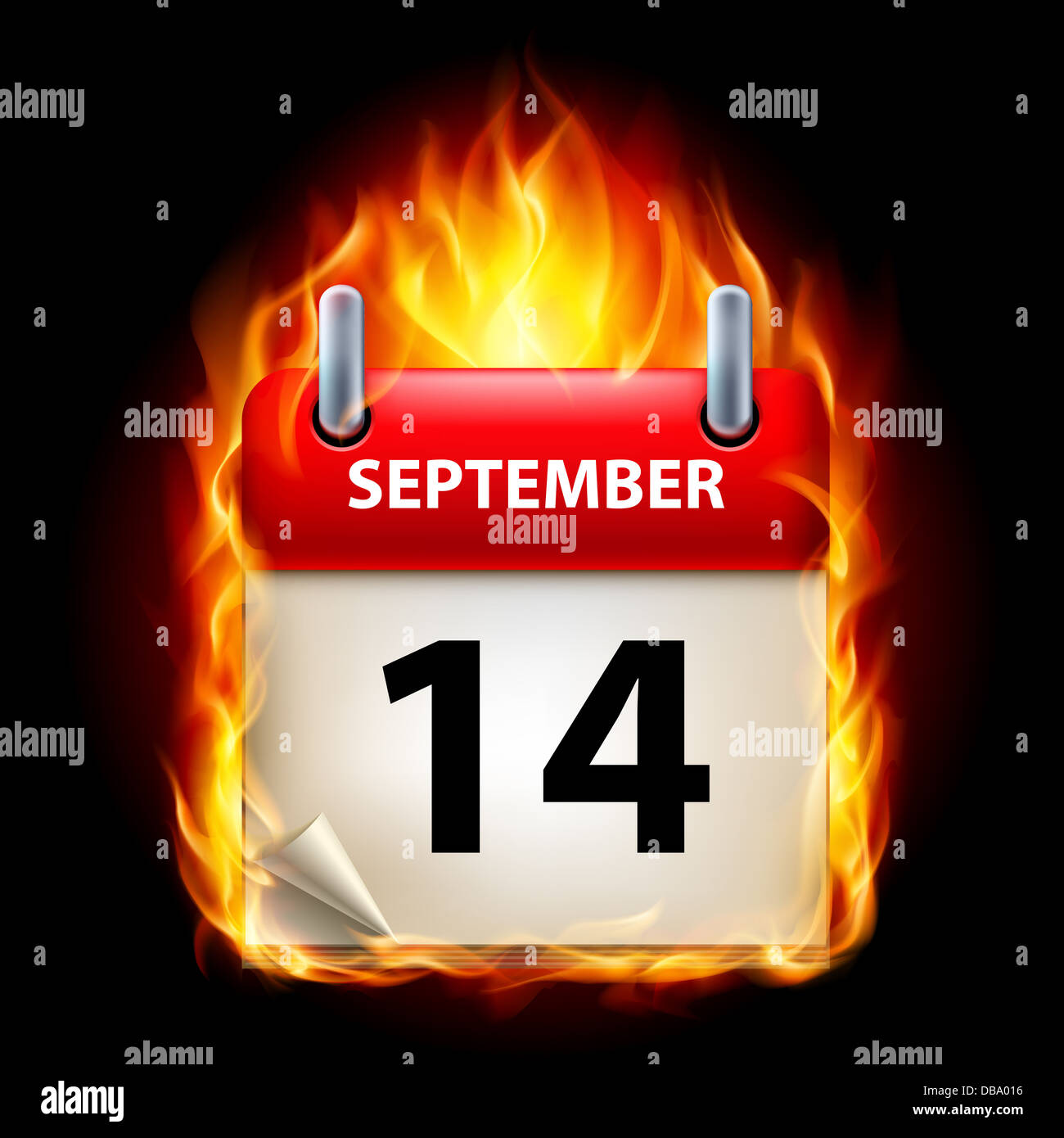 Fourteenth September in Calendar. Burning Icon on black background Stock  Photo - Alamy