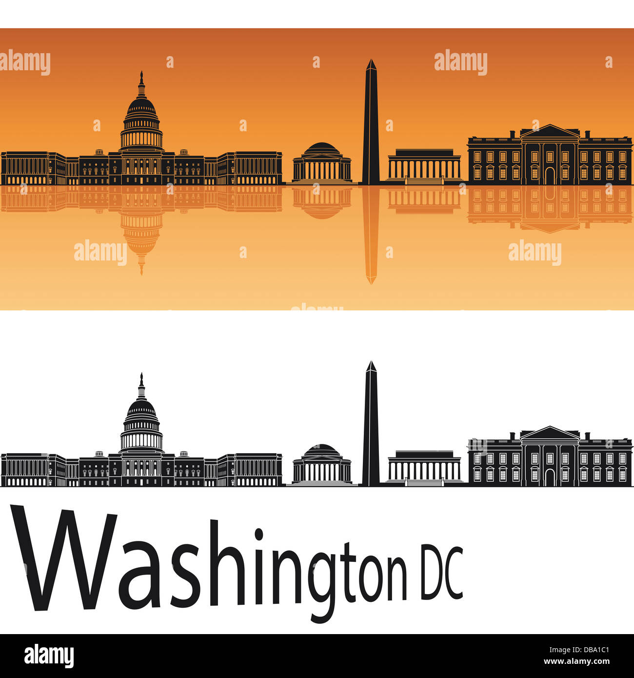 Washington DC skyline in orange background Stock Photo