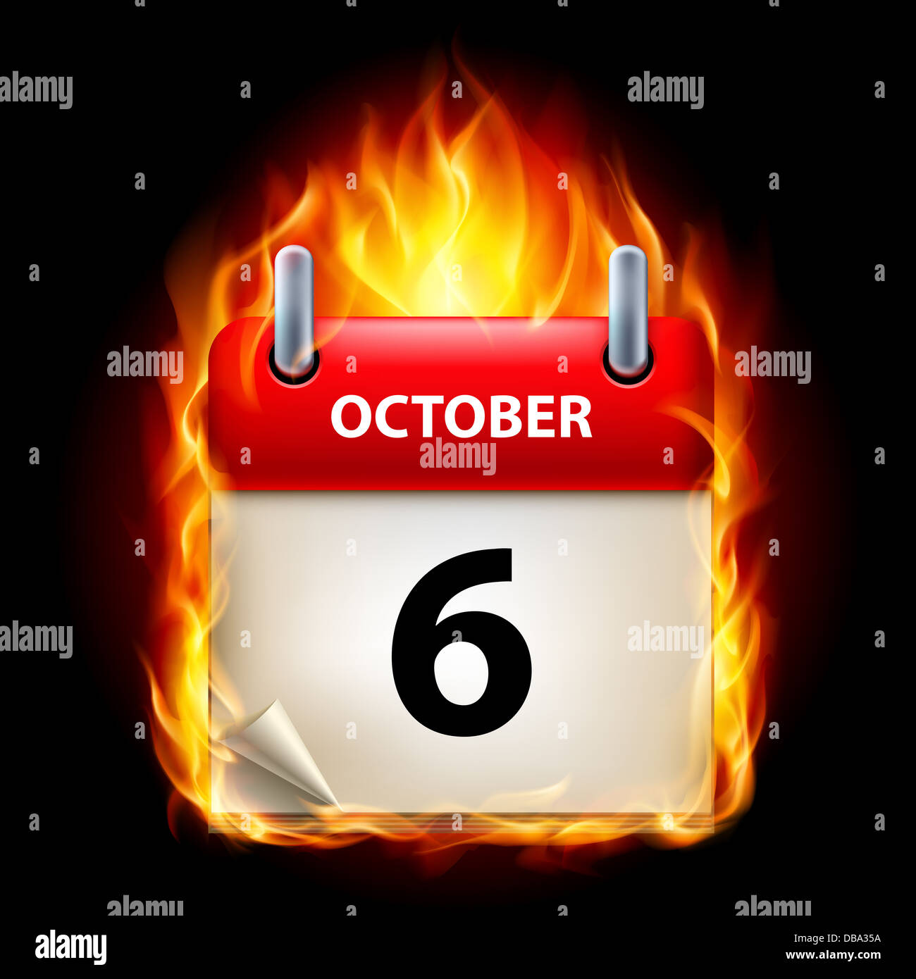 Sixth October in Calendar. Burning Icon on black background Stock Photo ...