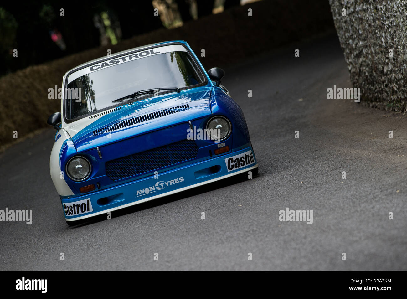Chichester, UK - July 2013: Skoda 130 RS passes the flint wall in action at the Goodwood Festival of Speed on July 12, 2013. Stock Photo