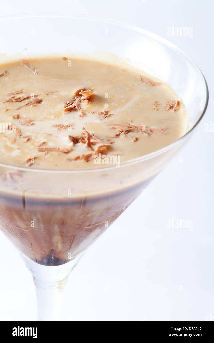 chocolate martini on a white background; cocktail made with Bailey's